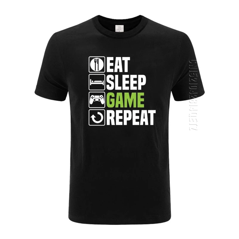 Eat Sleep игровая футболка для мужчин смешной геймер игровой Рождественский подарок на день рождения с круглым