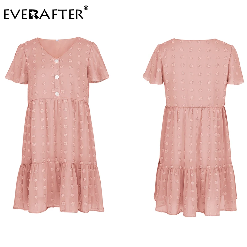 

EVERAFTER Elegant flower embroidery women dress summer v-neck ruffles high waist loose sundress dot solid short beach dresses