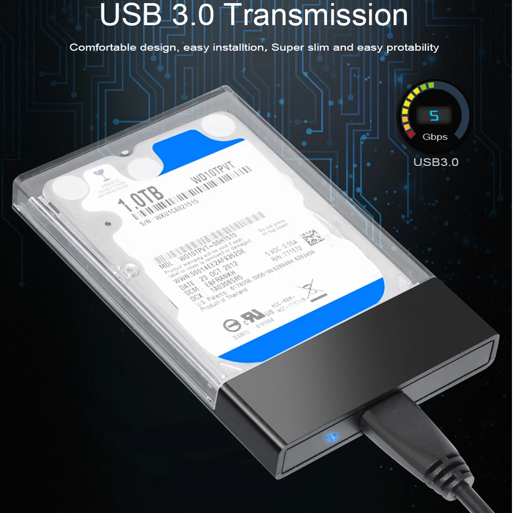 Корпус для внешнего жесткого диска Sata на USB коробка 2 5 дюйма прозрачный Внешний