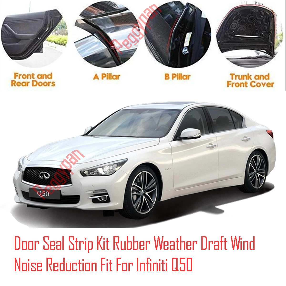 Door Seal Strip Kit Self Adhesive Window Engine Cover Soundproof Rubber Weather Draft Wind Noise Reduction Fit For Infiniti Q50