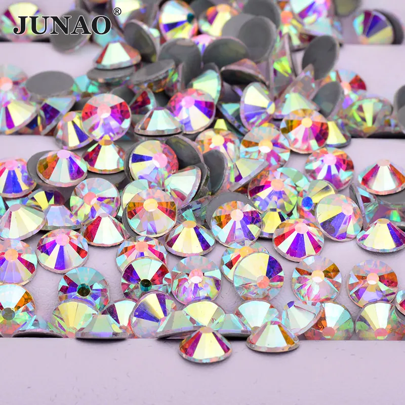 Crystal AB JUNAO SS6 8 10 12 16 20 30 блеск светлый розовый с напылением АВ Hot Fix Кристаллы Стразы Круглый Flatback Стразы, бриллианты для свадебных платьев - Цвет: Crystal AB