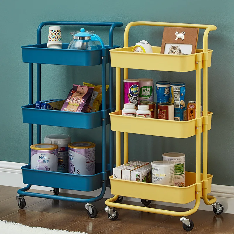 

Household Items Kitchen Living Room Bathroom Baby Products Mobile Pulleys Multi-purpose Anti-rust Storage Trolley Racks