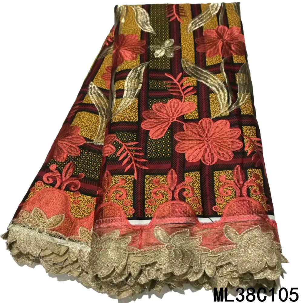 

Beautifical African Wax Lace Fabric High Quality 100 Cotton Embroidery Lace Wax for Party 6yards ML38C101-ML38C109