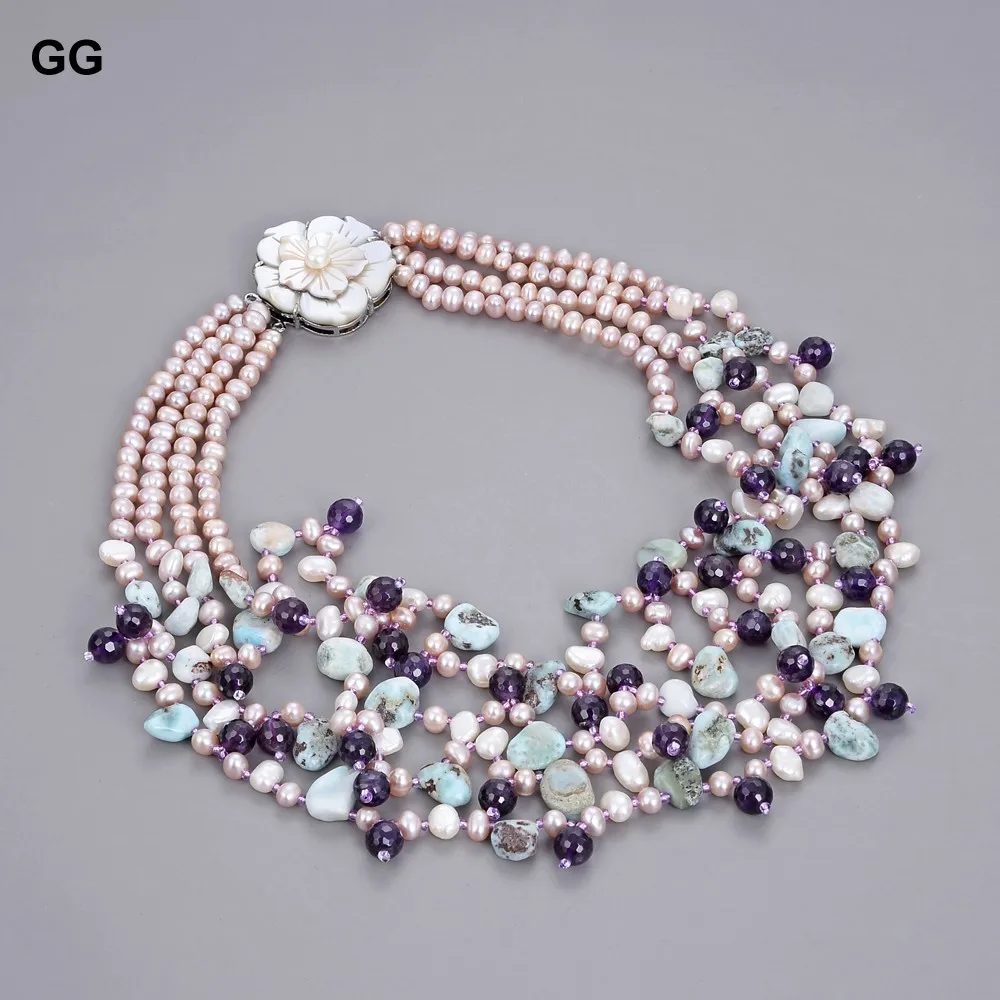 Ожерелье GG Jewelry для женщин колье из натурального синего ларимара с 4 жемчужинами 20