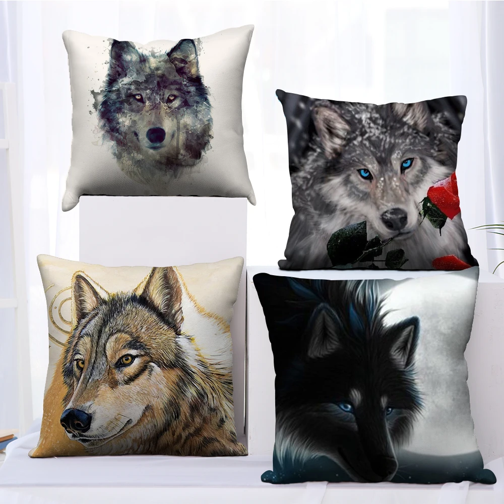 

Fuwatacchi Anilamls series pillow covers Wild Wolf Cushion Covers Printed Throw Pillowcase for Home Sofa Decorative Pillows 45cm
