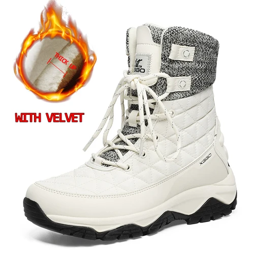 White-with velvet Новинка; зимние ботинки; походная обувь; мужские теплые ботинки для альпинизма; Мужская Нескользящая спортивная обувь; устойчивые кроссовки; мужские треккинговые ботинки; женская обувь - Цвет: White-with velvet