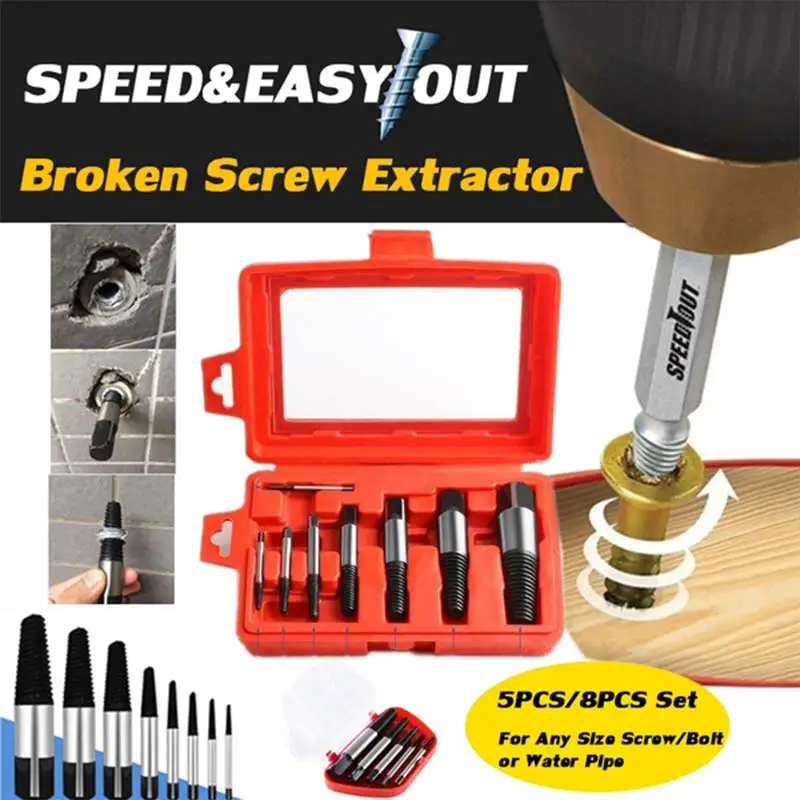 

5/8Pcs set Steel Broken Speed Out Damaged Screw Extractor Drill Bit Guide Set Broken Bolt Remover Easy Out Set