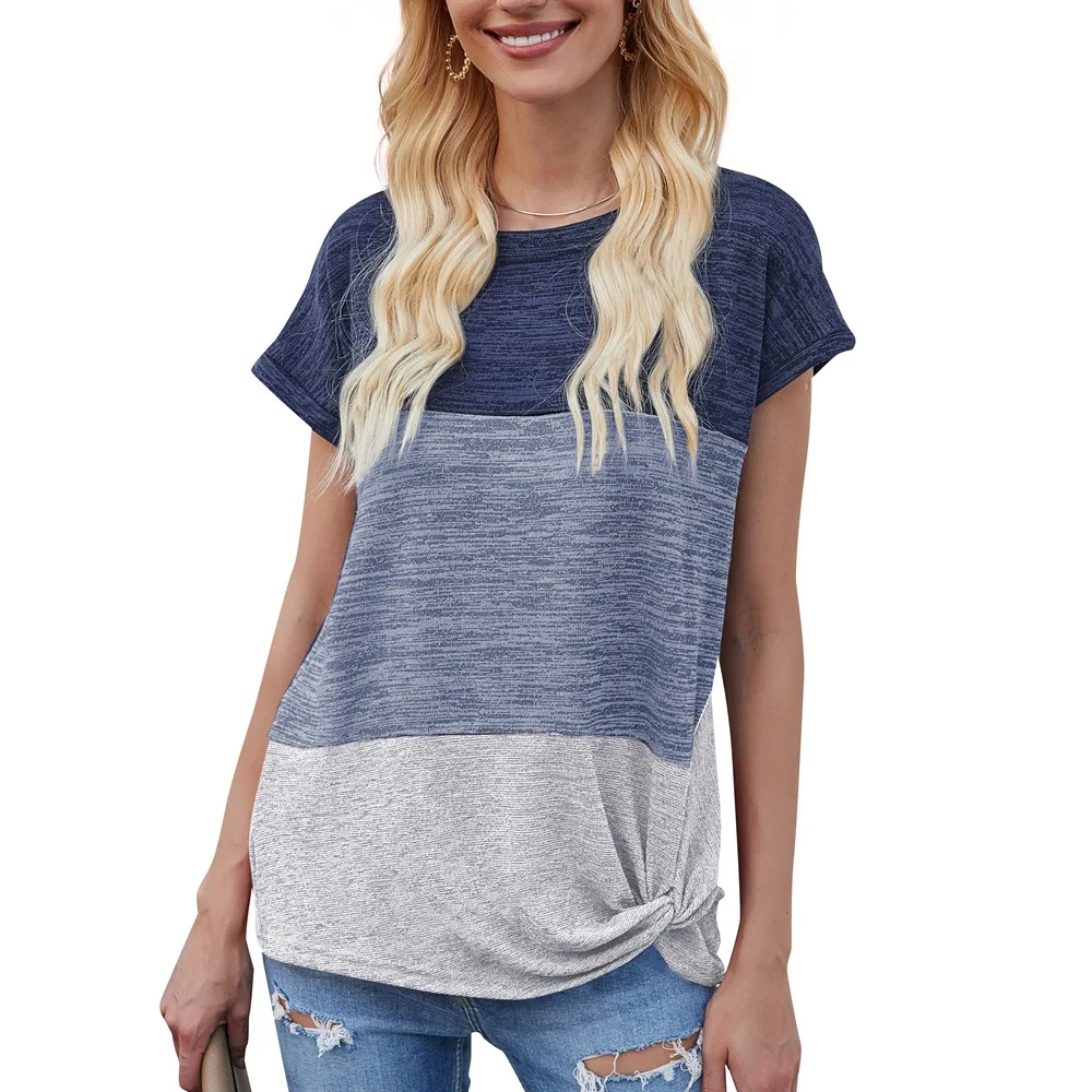 

Spring / summer 2021 new women's short sleeve T-shirt with contrast twist top