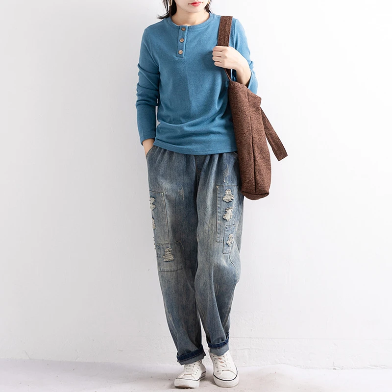 Эластичный пояс свободный светильник синие джинсы для женщин Ретро стиль 100 см на