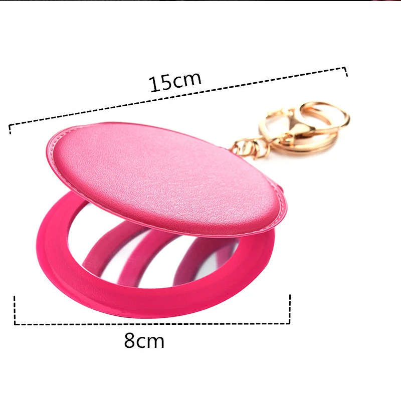 

Korean Fashion Makeup Mirror Pu Small round Mirror Keychain For WSomen Double-Sided Folding Mirror Furry Mirror Pendant Key Ring