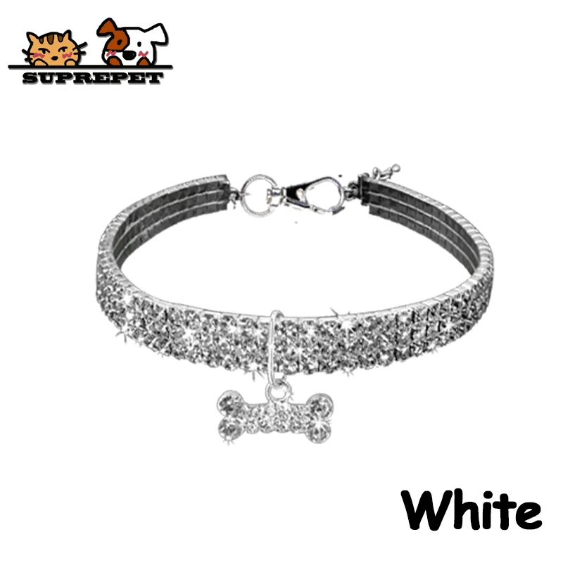 White SUPREPET для кошек, собак, котят кристалл алмаз воротник животное ожерелье с кошкой яркие кости аксессуары регулируемые для Боди для чихуахуа - Цвет: White