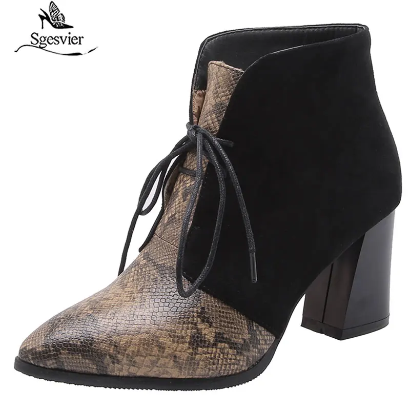 Фото Sgesvier/женские ботинки из искусственной кожи на шнуровке с узором питона Женские