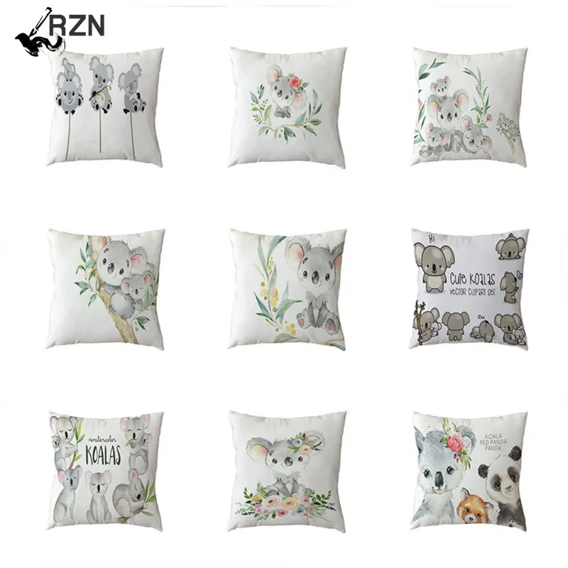 

Wholesale Koala Pattern Cushion Covers Polyester Peach Skin White Tree Flowers Print Pillowcase Family Room Couch Chair Decorate