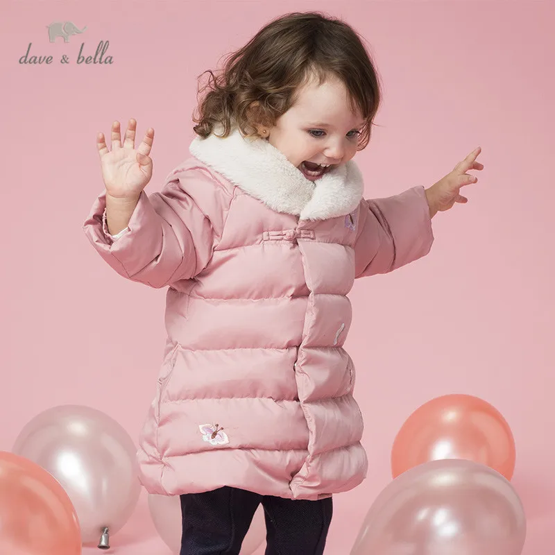 DBZ8990 dave bella зимнее пальто с мехом для маленьких девочек верхняя одежда на молнии
