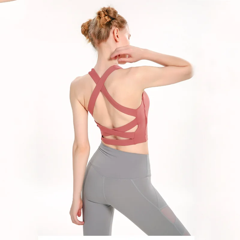 

Underwear Sports for Women Push Up Sexy Cross Back Jogging Gym Training Workout Padded Bra Crop Tops Female Sportswear