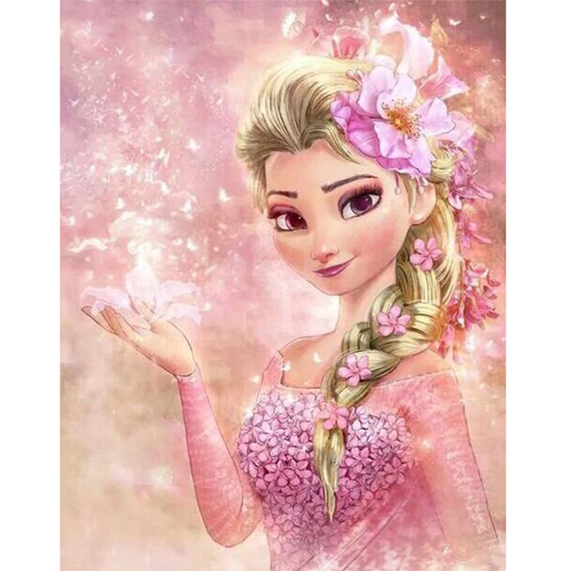 Розовая алмазная живопись Эльзой из мультфильма Алмазная мозаика ручная работа