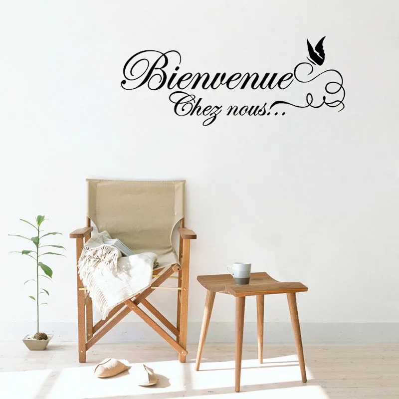 

French Quote "welcome" with Butterfly Vinyl Wall Sticker Decal Mural Wall Art Wallpaper Living Room Home Decoration Poster