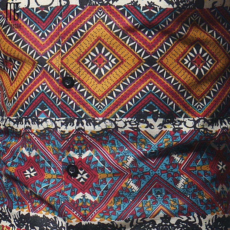 Manoswe мужская рубашка гавайская геометрический принт Повседневная с длинными