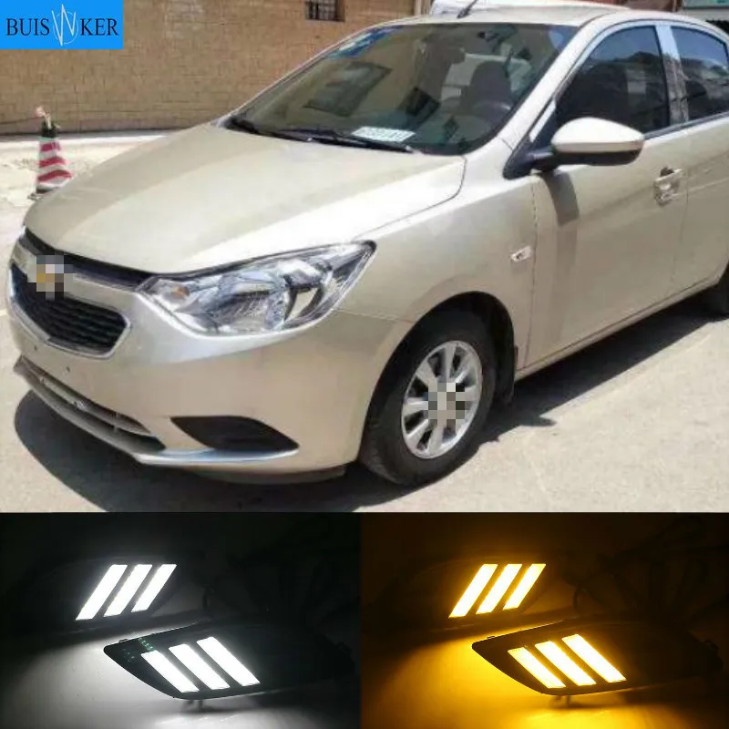 

2 шт. светодиодный дневные ходовые огни для Chevrolet Парус 2014 2015 2016 2017 Светодиодный дневной светильник сигнала поворота Светильник Цвет желтый, синий; размеры 34–43 головной светильник светодиодный светильник тумана