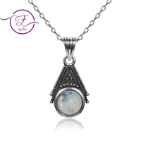 925 silver jewelry 6mm natural moonstone pendant necklace with 45cm silver chain wholesale anniversary wedding gifts