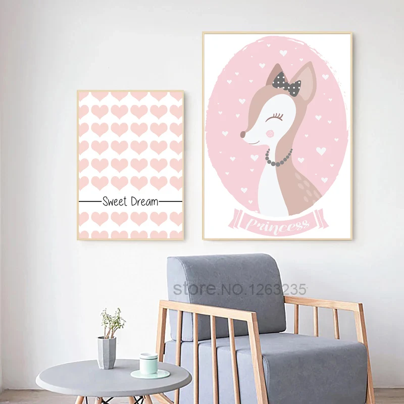 Картина с оленем для маленькой девочки декор комнаты скандинавский постер