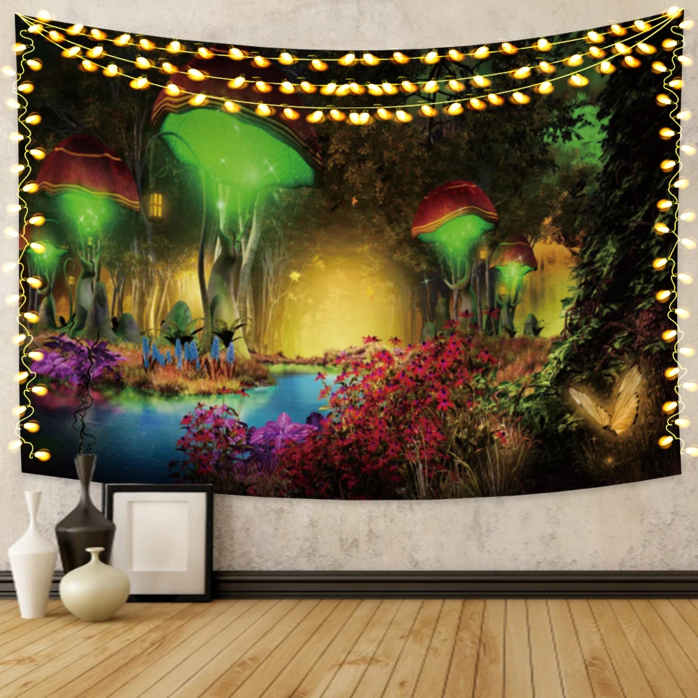 

Magic Mushroom Forests Tapestries Mandala Psychedelic Wall Decor Bohemian Tapestry Home Art Polyesyer Decor Yoga Beach Mat