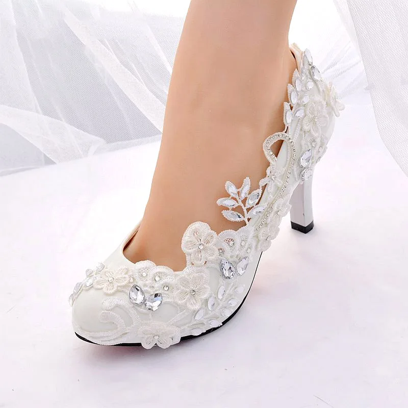 white 4.5cm Белые свадебные туфли; женская обувь на высоком каблуке для невесты; коллекция года; женские вечерние туфли-лодочки со стразами; женская обувь; zapatos tacon mujer - Цвет: white 4.5cm