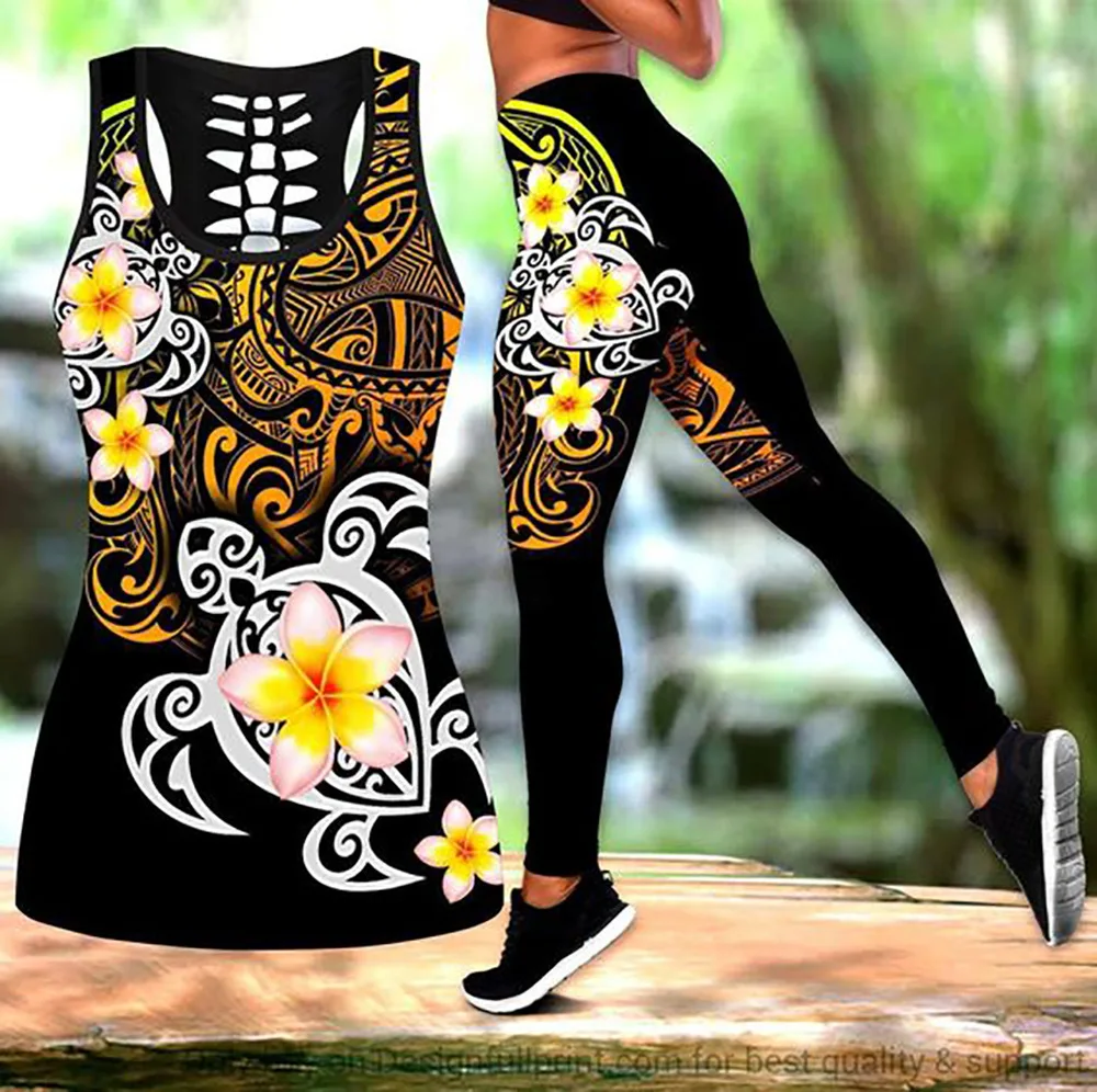 

Womens Over Printed Yoga Suit Animal Plant Penguin 3D Printing Hollow Vest Tank Top Gym High Waist Leggings Sports Ladies Suit