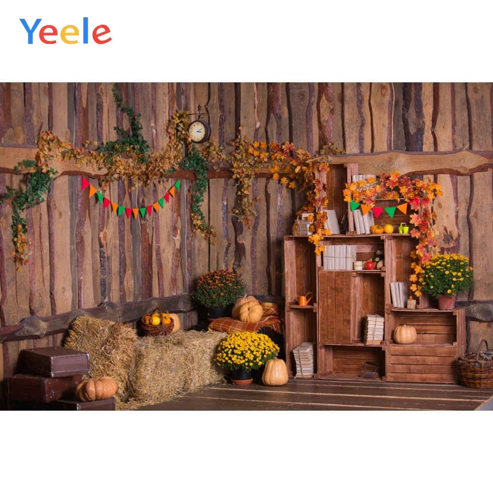 Yeele Осенняя Тыква деревянный дом хижина стог сена сцена ребенок Фото фон портрет
