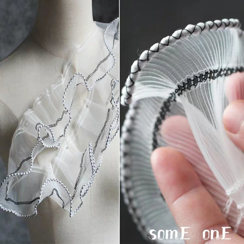 

6cm Original Black Thread Lace Trim Pleated Wave Ribbon DIY Patchwork Neckline Cuff Gown Wedding Dress Designer Accessories