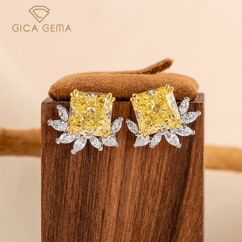 

GICA GEMA Luxury 925 Sterling Silver Created Moissanite Citrine Gemstone Birthstone Ear Studs Earrings Fine Jewelry Wholesale