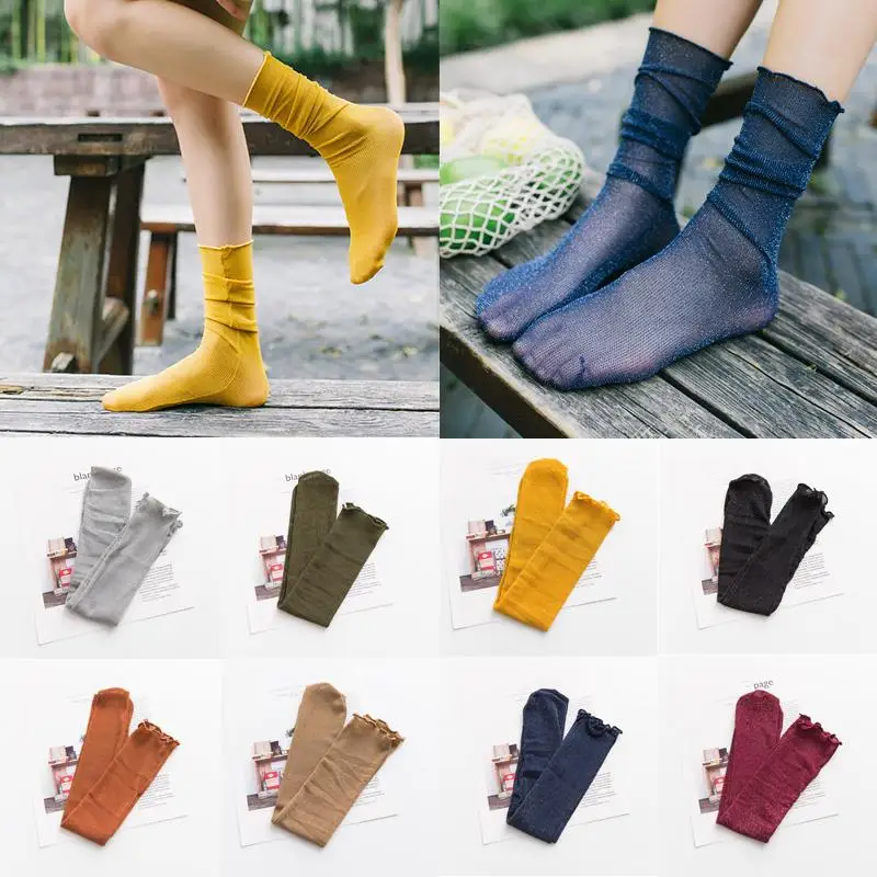 

1 pair Women Socks Lace Multicolor Middle Tube Loose Socks Mesh Summer Hosiery Sexy Fashion Print Pattern Low Cut Ankle Socks