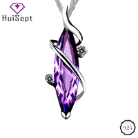 huisept silver 925 women necklace geometric shaped amethyst gemstones jewelry pendant ornaments for wedding party gift wholesale