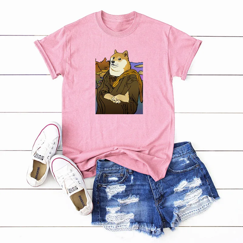 Футболка женская оверсайз с принтом в виде фотособаки и коротким