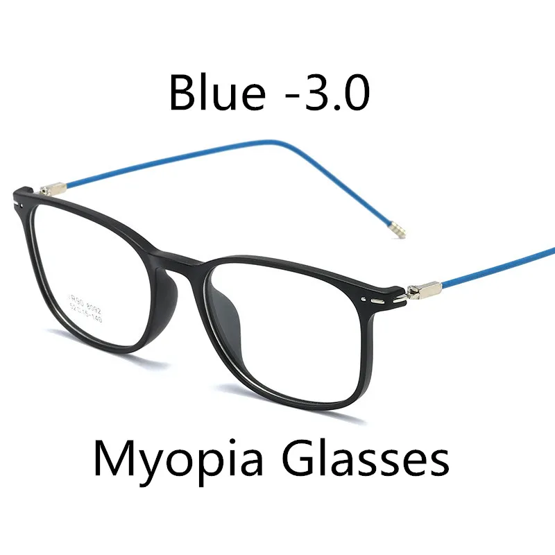 Blue -3.0 Elbru ультралегкие TR90 очки для близорукости женские и мужские Модные прозрачные квадратные оправы близорукие очки With-0.5-1.0-1.5to-6.0 - Цвет оправы: Blue -3.0
