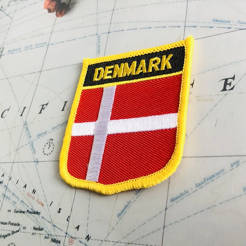 DENMARK National Flag Embroidery Patches Badge Shield And Square Shape Pin One Set On The Cloth Armband   Backpack  Decoration images - 6