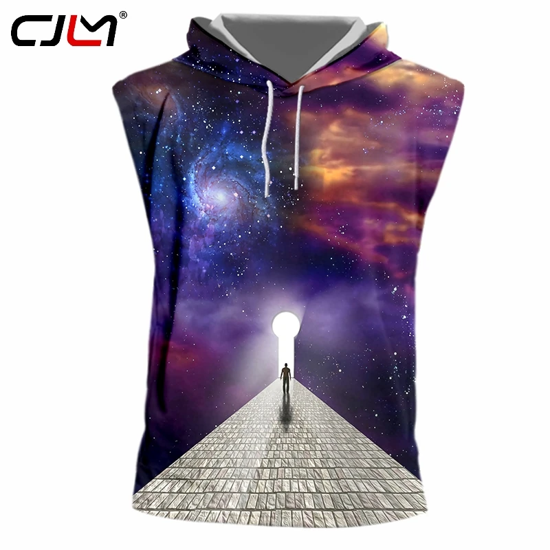 

CJLM Fashion Man Hooded Tank Top 3D Starry Sky Road Funny Streetwear Mens Tee Shirt Whole Body Printing Oversized