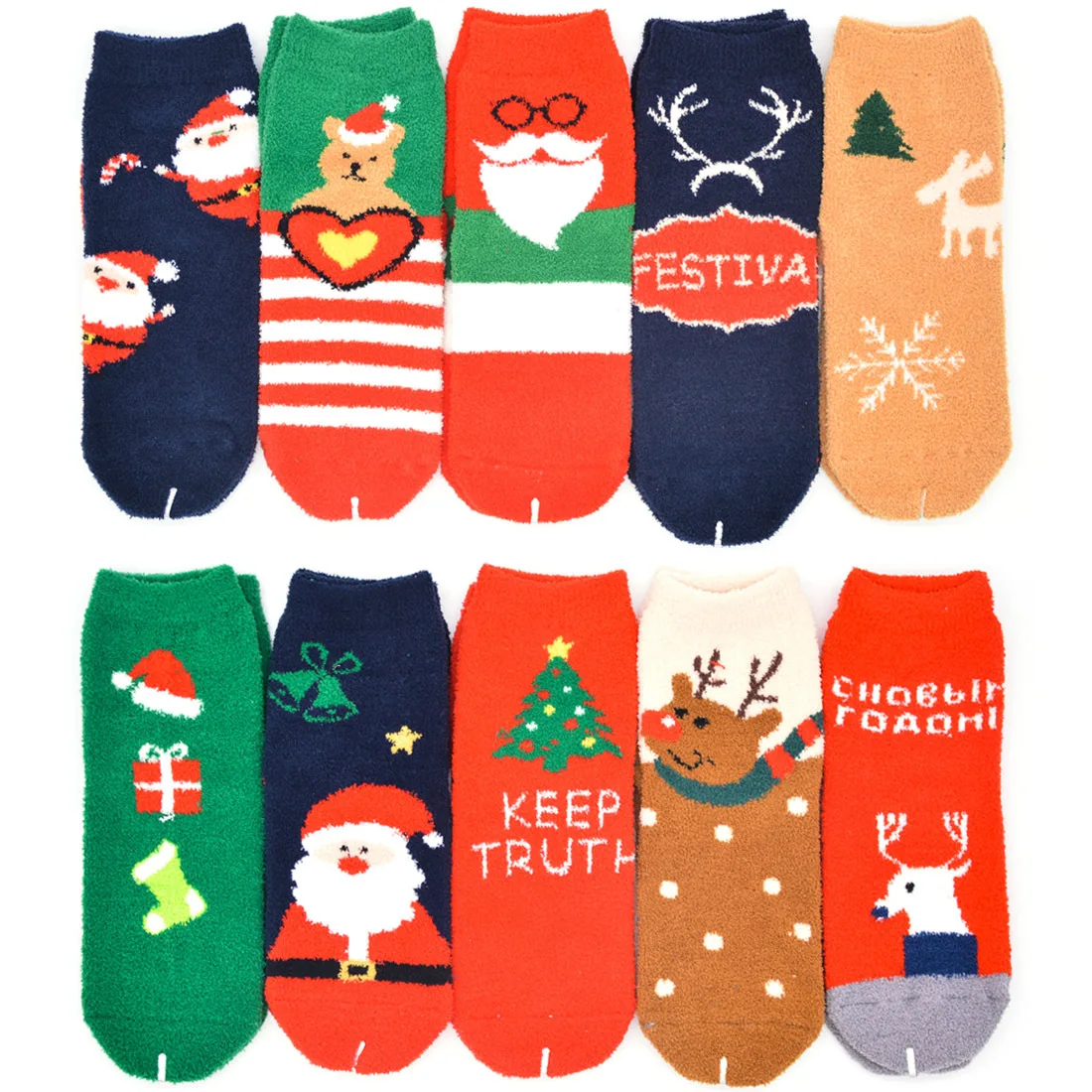 Christmas Stockings Women's Christmas Sock 10 PAIRS Coral Velvet Santa Claus Stockings Christmas Women's Sock