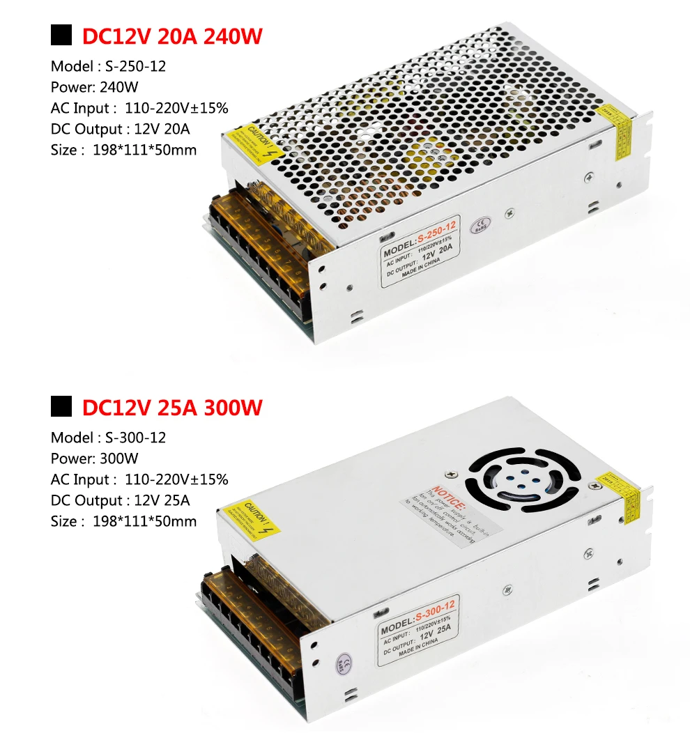 DC12V трансформаторы Высокое качество 60W 100W 200W 300W 400W 500W 600W светодиодный Питание адаптер драйвер для Светодиодные ленты света