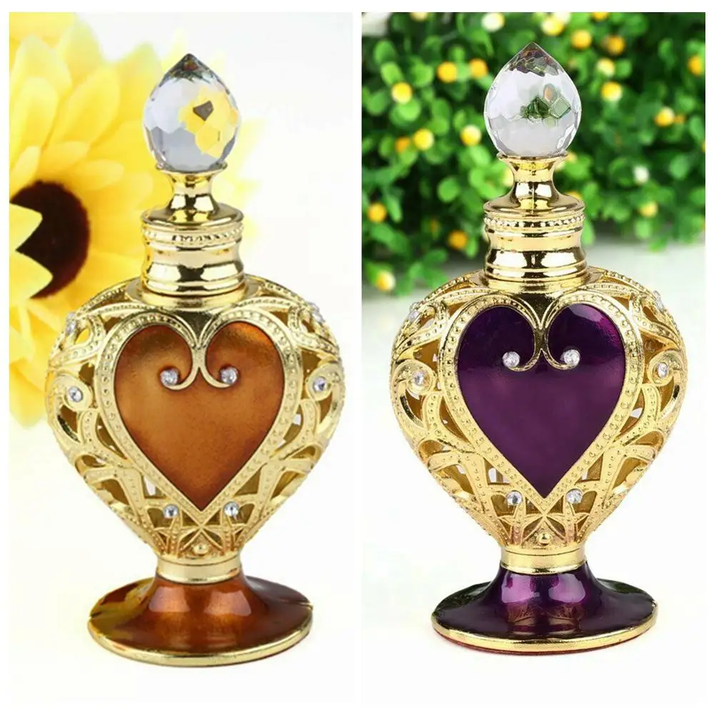 

12ml Antique Empty Crystal Metal Heart Perfume Bottles Cut Glass Refillable Bottle Lady Gift Purple / Brown