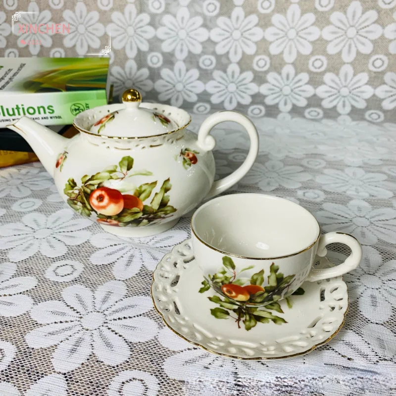 

British Coffee Cup Saucer Set Pot Ceramic Hollow Pastoral Style Afternoon Tea Teacup Teapot Luxury Painted Phnom Penh Mug Kettle