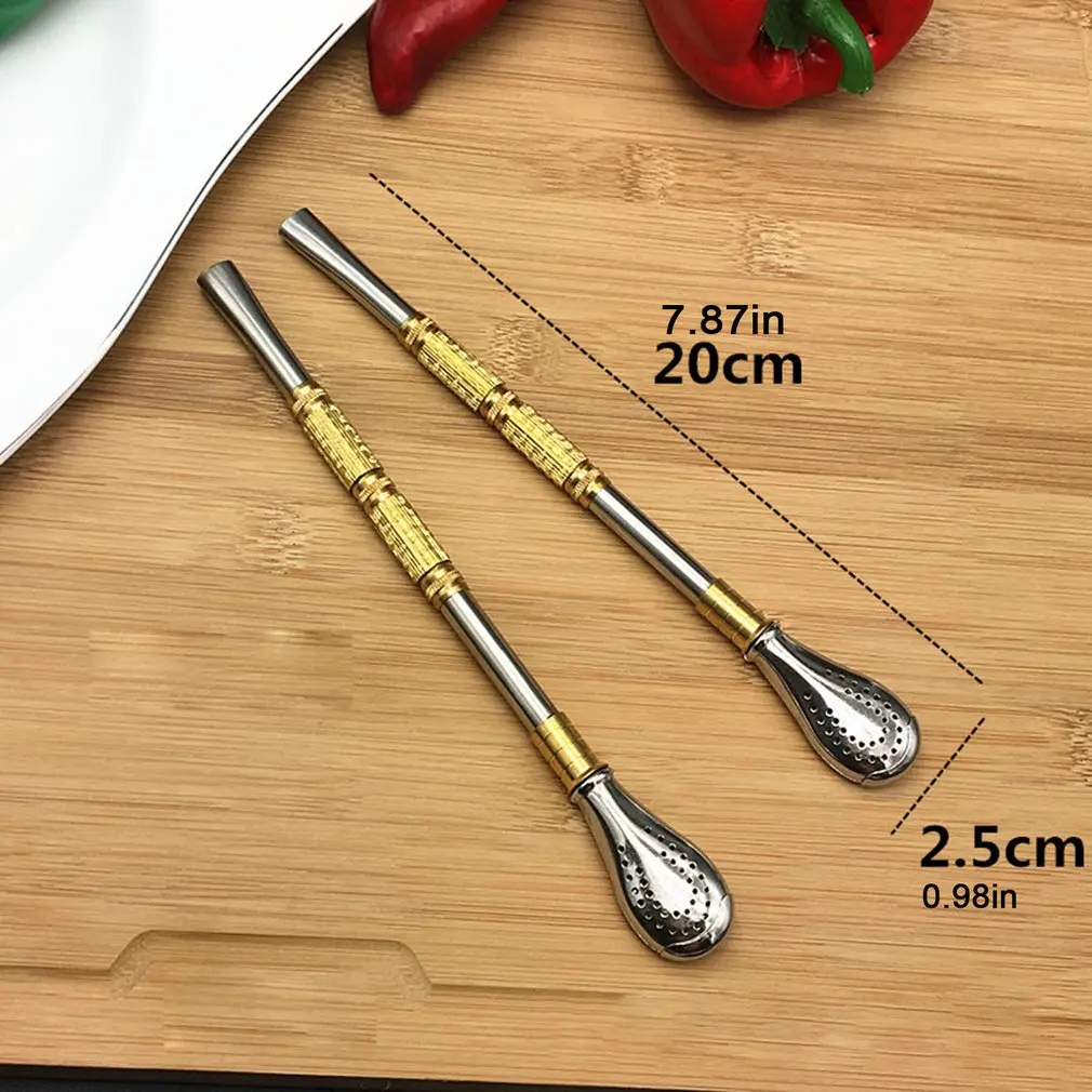 

304 Stainless Steel Straw Spoon Gold-plated Creative Dual Purpose Colander Stirring Coffee Spoon Long Handle Tea Spoon