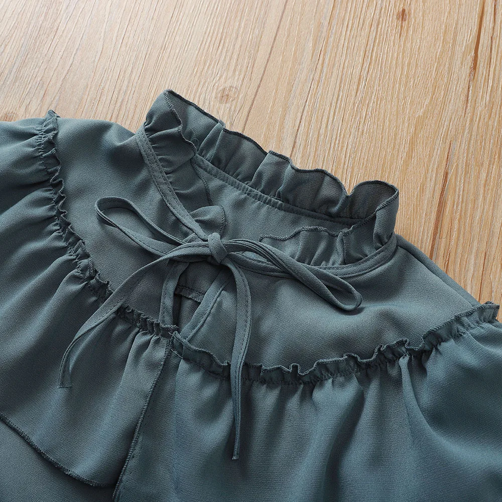 

Women Autumn Long Sleeve Ruffles Blouses Shirt 2020 Winter Casual Solid Color Work Shirt Lady Loose Lace Up Office Blouses Tops