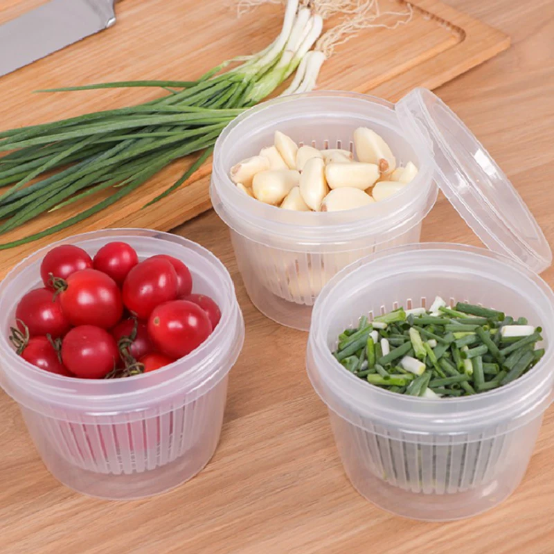 

Creative Round drain sealed box for Ginger garlic onion refrigerator food crisper debris Fridge box tray kitchen organizer Crisp