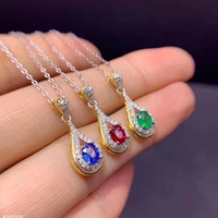 kjjeaxcmy boutique jewelry 925 sterling silver inlaid natural ruby sapphire emerald female necklace pendant water drop support d