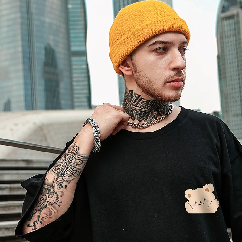 

Harajuku Style Short-sleeved T-shirt Male Loose Print Large Size Ins Couple Tide Brand Five-point Sleeve Summer Bear Print