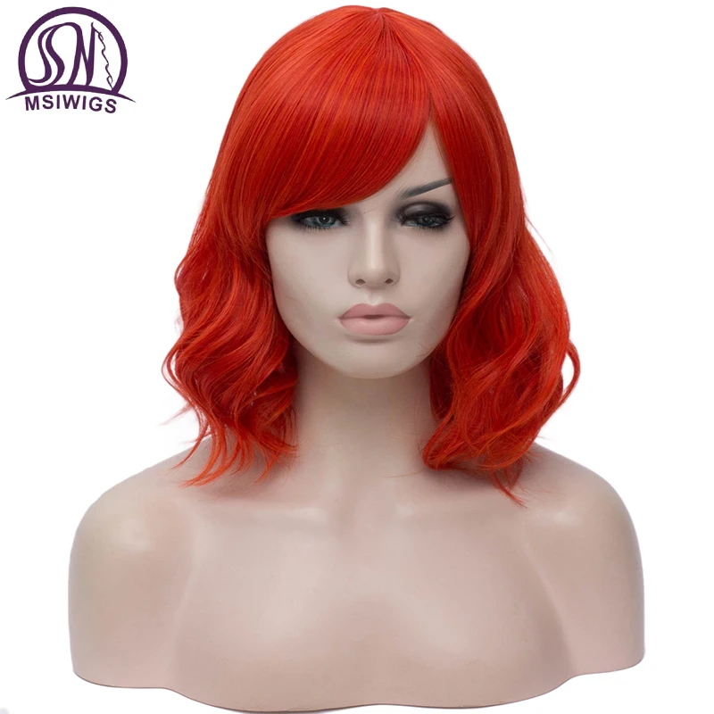 MSIWIGS красный короткий парик с боковой челкой Косплей парики для женщин синтетический волнистый парик Фиолетовый Синий Розовый Зеленый волос