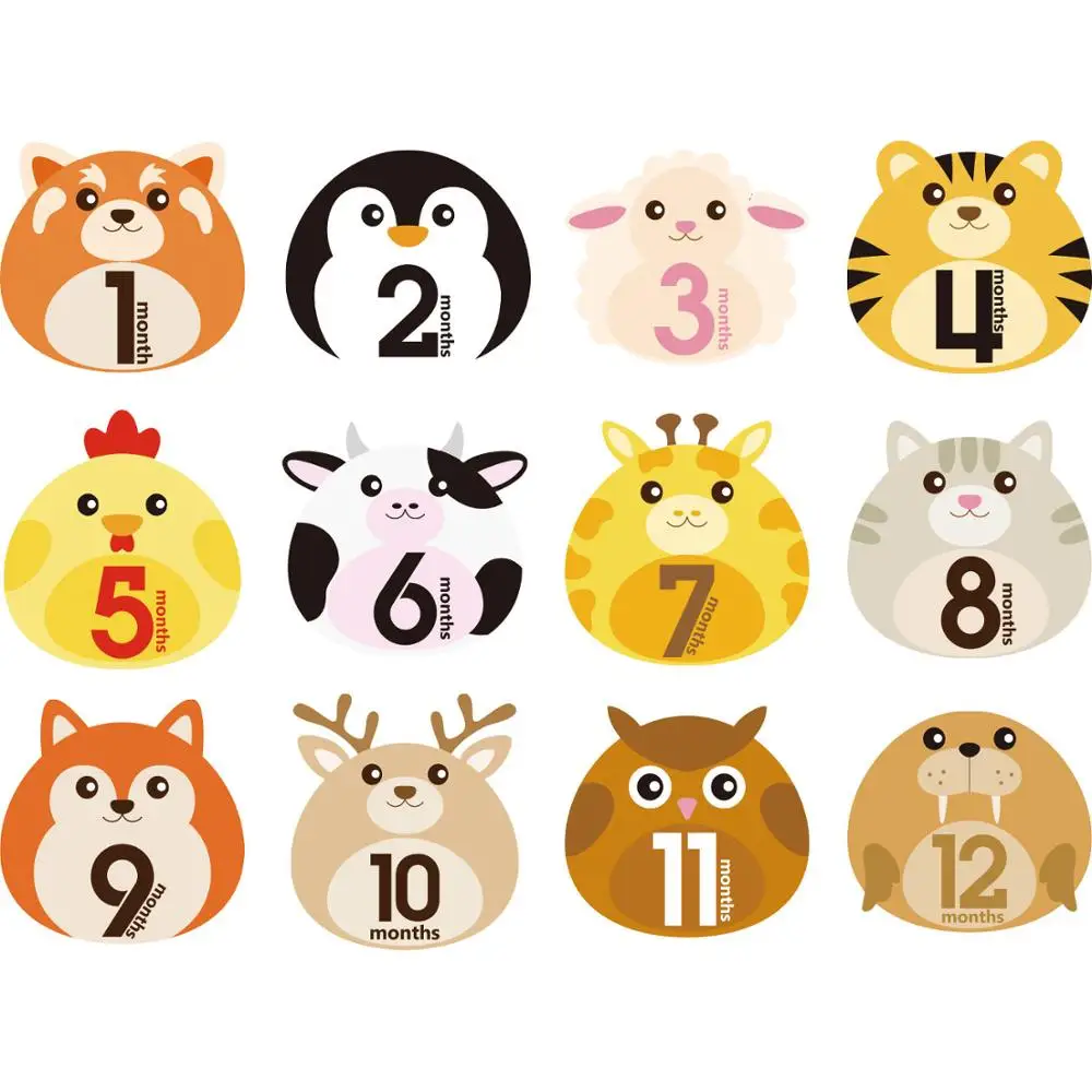 Month StickersA 12 шт./компл. Детские месяц Стикеры мультфильм веху реквизит для фотосессии для девочек и мальчиков грудного возраста из хлопка и беременных Для женщин 1-12 месяцев весело фотография Стикеры - Цвет: Month StickersA