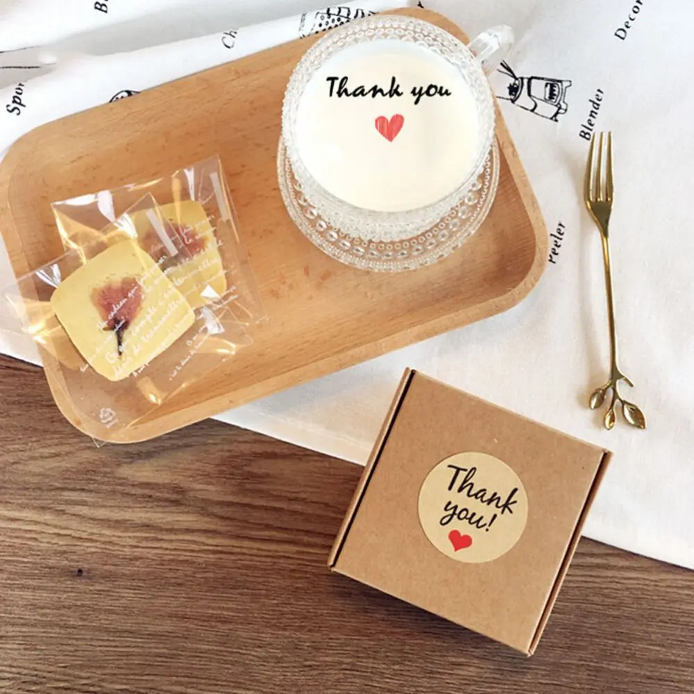 

60pcs/set Candy paper tags Thank You love self-adhesive stickers kraft label For DIY Hand Made Gift Stationery Sticker