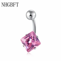 nhgbft square zircon belly button rings women navel piercing jewelry stainless steel piercing navel ring dropshipping